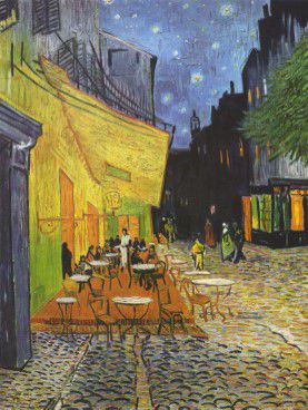 Caféterras bij nacht - Akoestisch schilderij